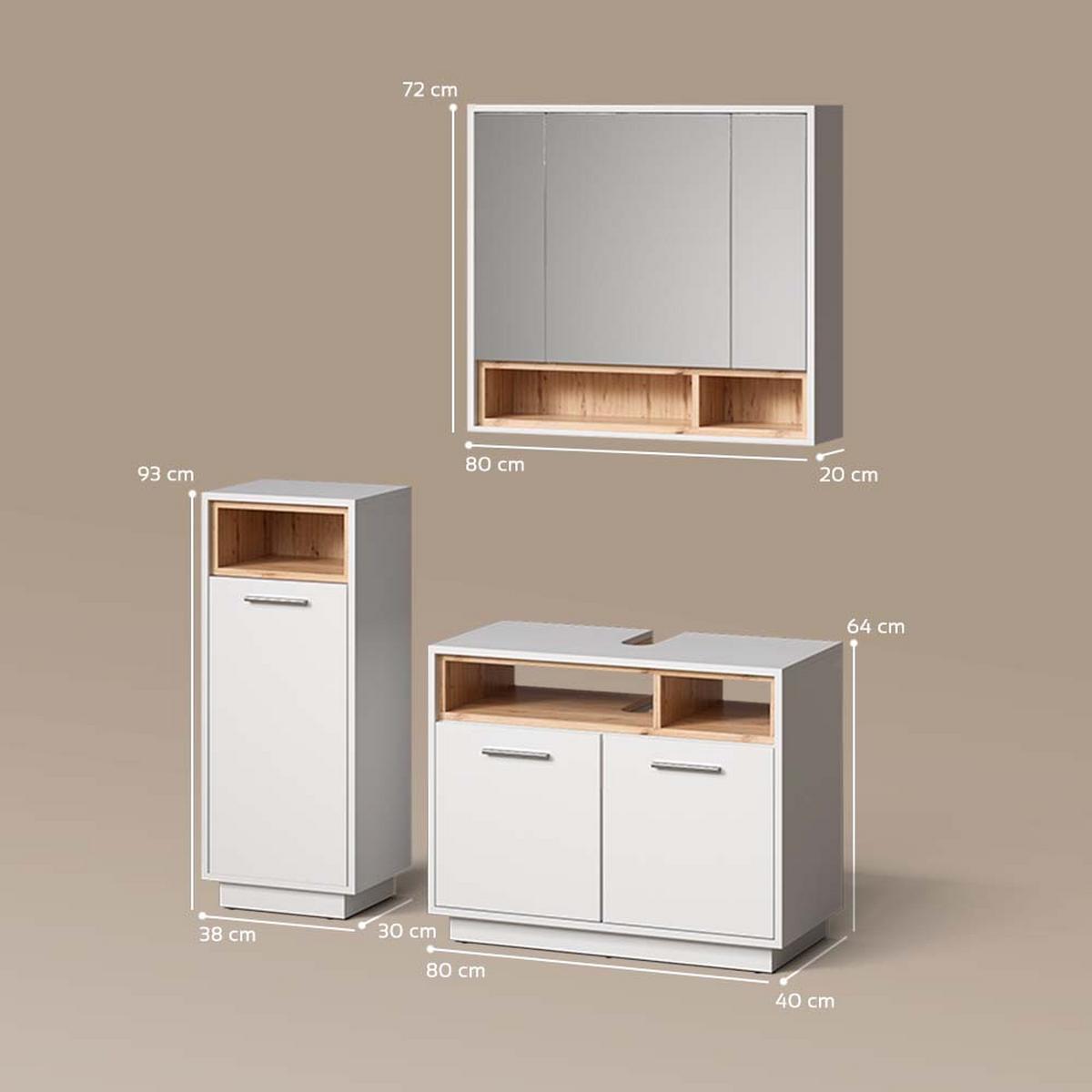 BADMÖBEL-SET Temo Weiß 3 Teile - Weiß, Holzwerkstoff (80/64/40cm) - Livinity®