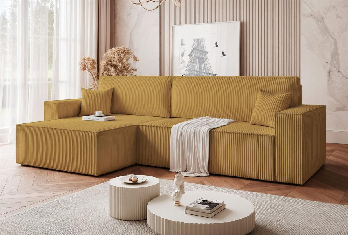 ECKSOFA Adara Max Mit Schlaffunktion - Gelb, Holzwerkstoff/Textil (276/145cm) - Fun Möbel