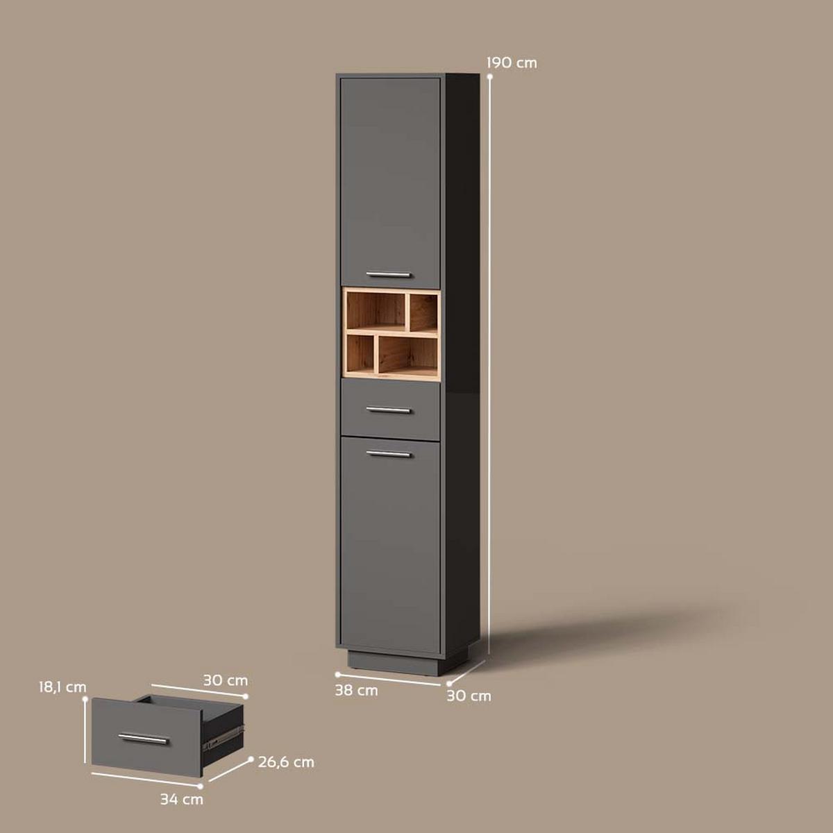 BADSCHRANK Temo Anthrazit 38 x 190 cm - Anthrazit, Holzwerkstoff (38/190/30cm) - Livinity®
