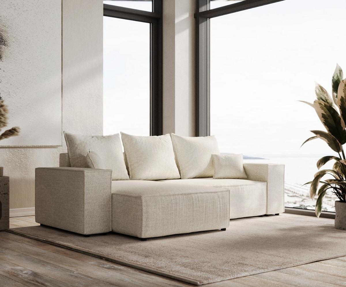 ECKSOFA SENSO mit Schlaffunktion Hellbeige im City Stoff - Beige/Schwarz, Holz/Holzwerkstoff (255/148cm) - AltaBeds