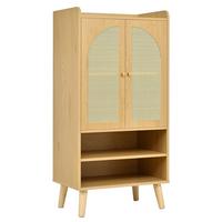 SCHUHREGAL 60 cm Naturholz mit Rattantüren mit offenen Fächern im Boho-Stil - Naturfarben, Holzwerkstoff (60/121/40cm) - Urban Meuble