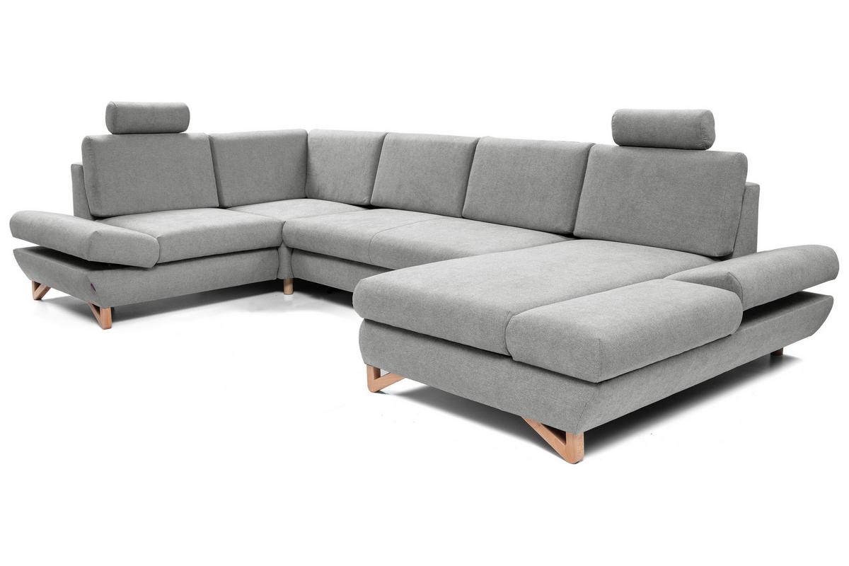 WOHNLANDSCHAFT CASA IV L-S Grau Plüsch-Stoff mit Schlaffunktion - Grau, Holz (344/100/199cm) - MASSENO
