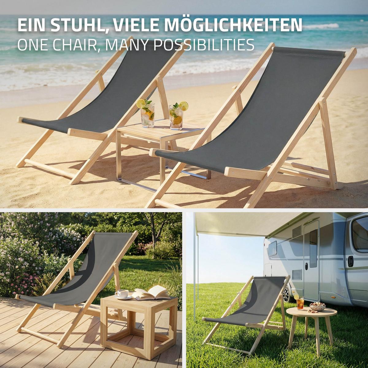 LIEGESTUHL samt Anthrazit 2er Set - Dunkelgrau, Holz (57.5/83/100cm) - ECD-Germany