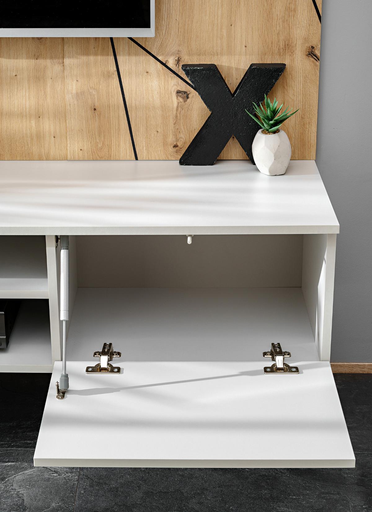 TV-LOWBOARD grau, Eiche Artisan 160, TV-Unterschrank hängend mit Akustikpaneel - Hellgrau/Eiche Artisan, Glas/Holzwerkstoff (160/148/35cm) - Inn.Furn