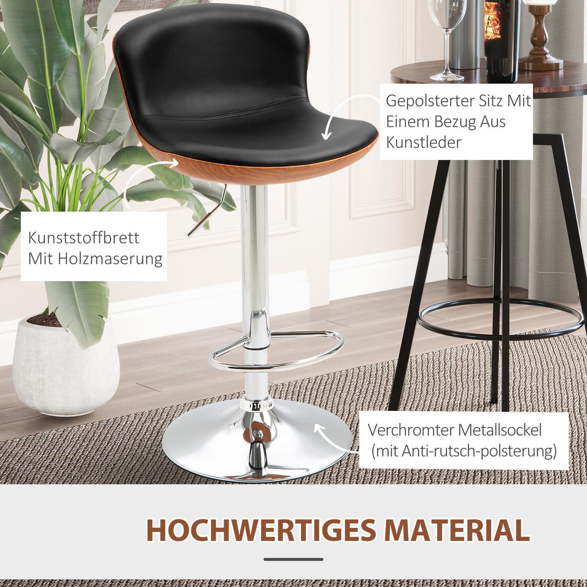 2ER-SET Barhocker mit Fußstütze Barstuhl höhenverstellbar drehbar Kunstleder - Schwarz, Kunststoff (53.5/85/46cm) - HOMCOM