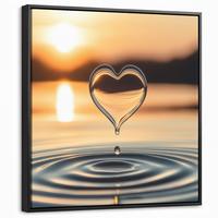 LEINWAND Bilder mit Rahmen - Herz - Wasser - Sonnenuntergang - Natur - Zen - 50x50 - Bernsteinfarben, Textil (50/50cm) - MuchoWow