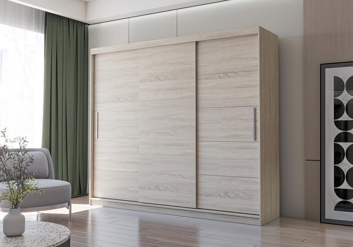 SCHWEBETÜRENSCHRANK Alba ohne Spiegel Sonoma Eiche, ohne LED Beleuchtung 250 cm - Sonoma Eiche, Holz (250/218/61cm) - imoebel24