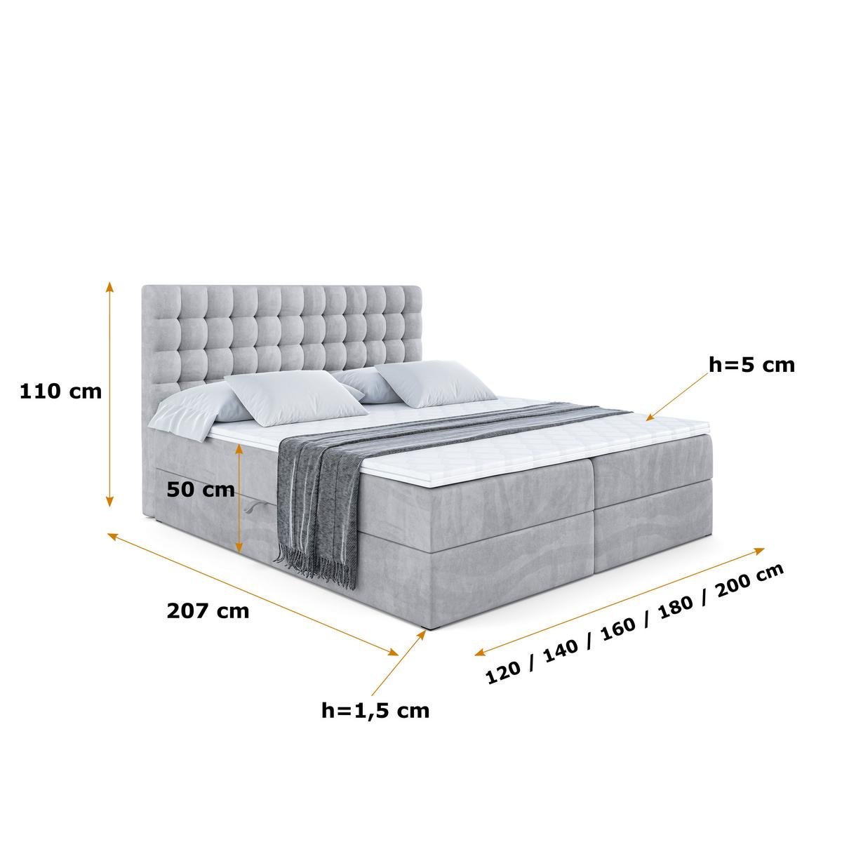 BOXBETT mit H3-Matratze und Lattenrost - VIONE - 140x200 Hellgrau - Hellgrau, Holzwerkstoff (140/200cm) - ALTDECOR