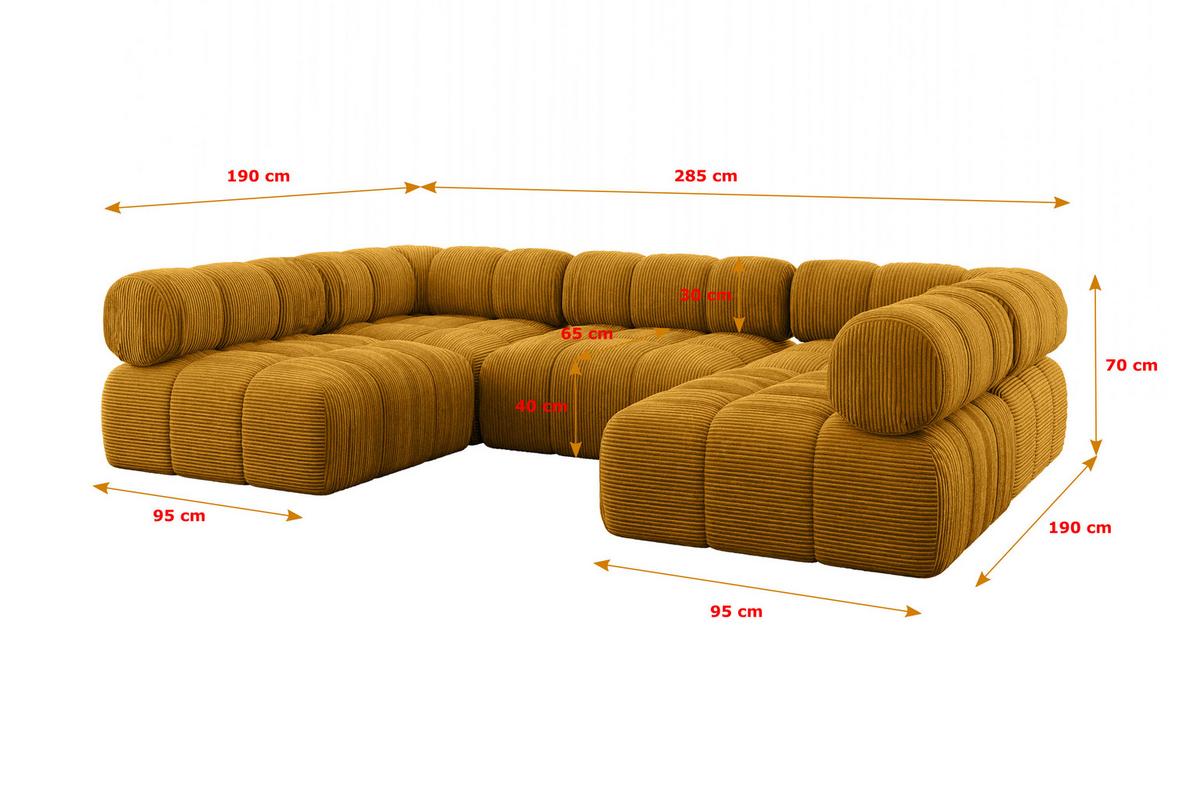 WOHNLANDSCHAFT modulares Sofa Garvo-U1 - 285x190x70 cm Senfgelb Cord - Currygelb, Holzwerkstoff/Textil (285/70/190cm) - ALTDECOR