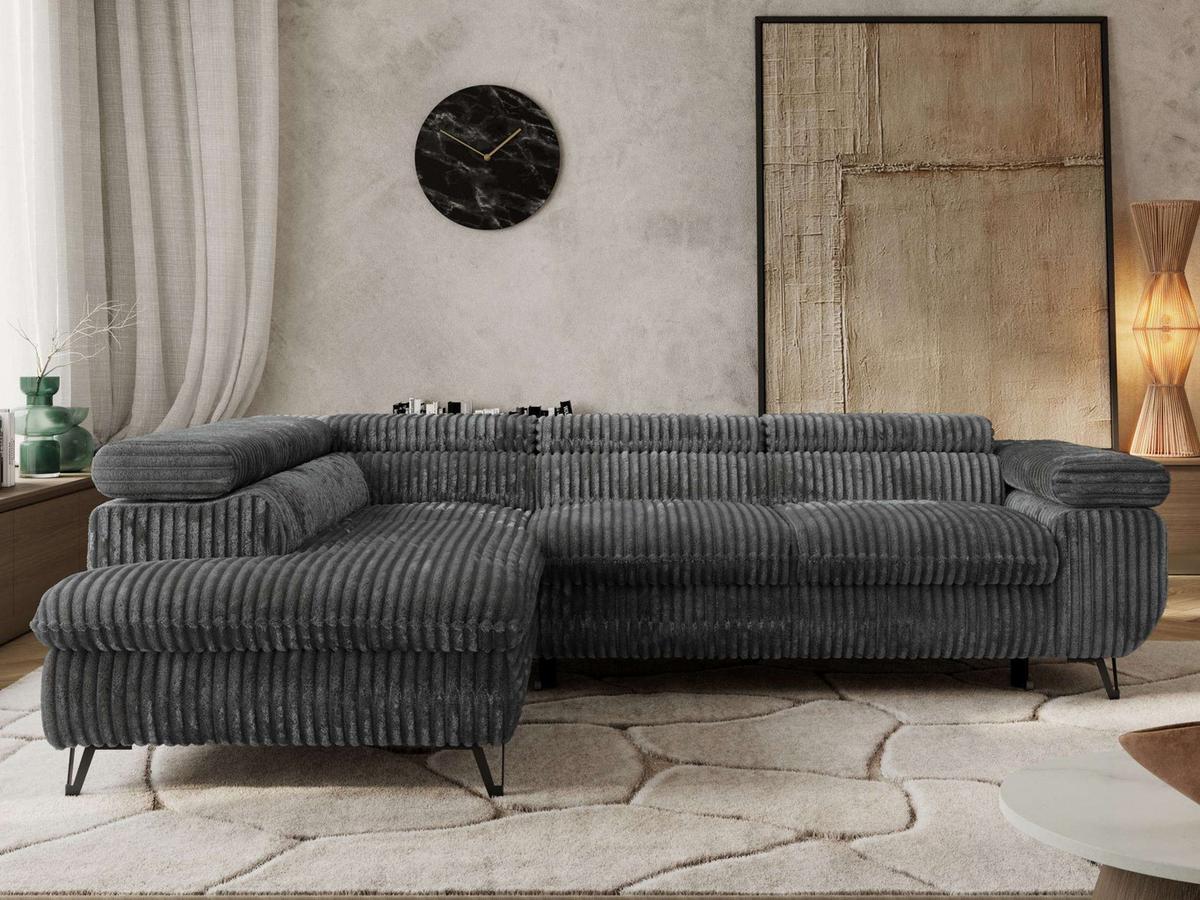 ECKSOFA PABLO L Dunkelgrau Cord - Links Seite - Dunkelgrau/Schwarz, Textil/Metall (208/273cm) - MKS