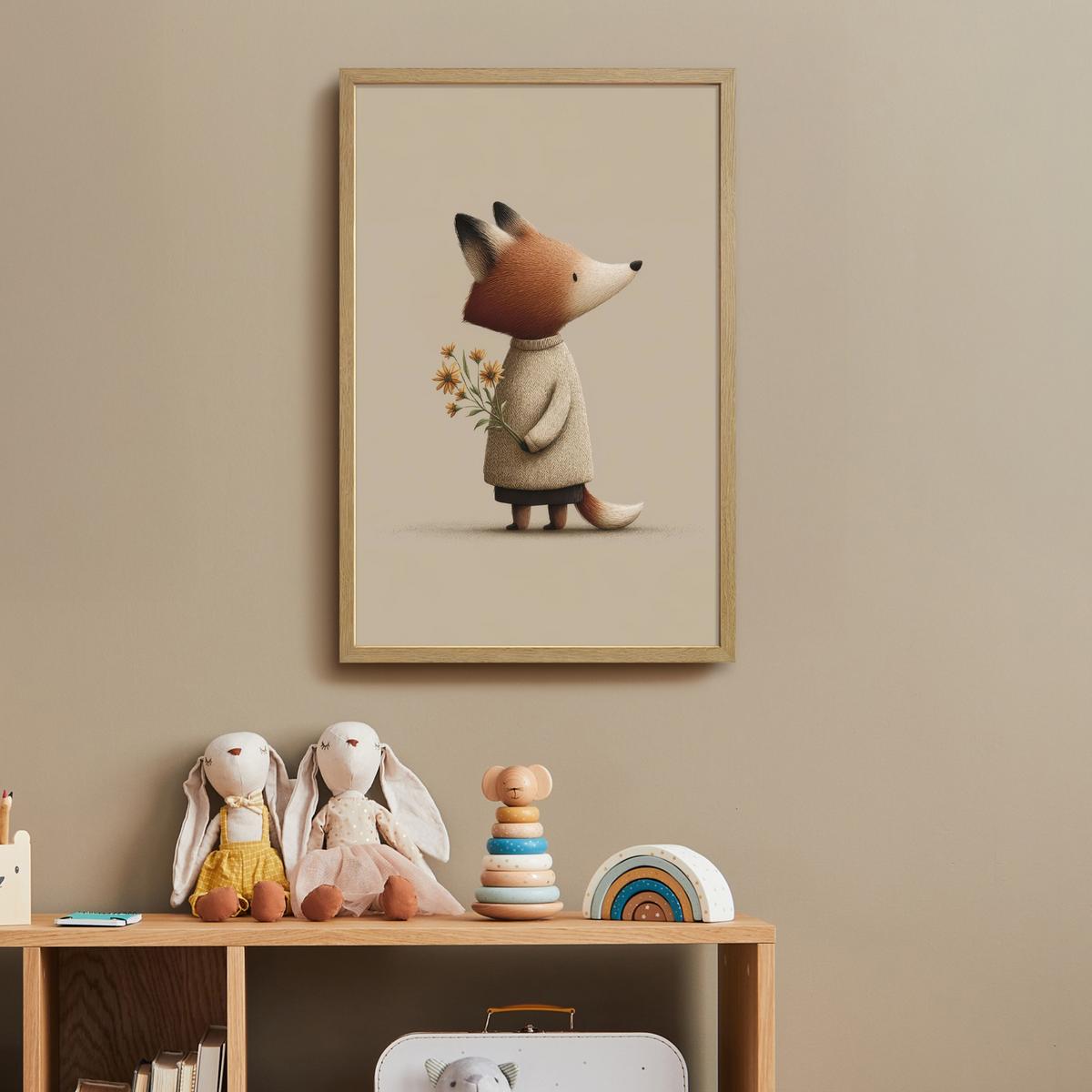 WANDLEUCHTE MIT AKKU Fuchs - Gelbe Blumen - Minimalistisch 40x60 cm - Taupe, Holzwerkstoff (40/60/8cm) - OnlyWow