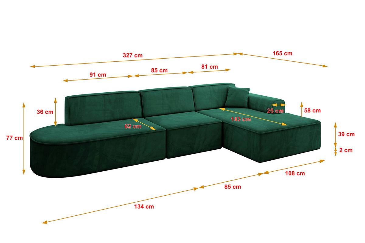 ECKSOFA Ottomane Rechts IREA-L2-v3 - 327x165x77 cm Grün - Dunkelgrün, Holzwerkstoff/Textil (327/165cm) - ALTDECOR