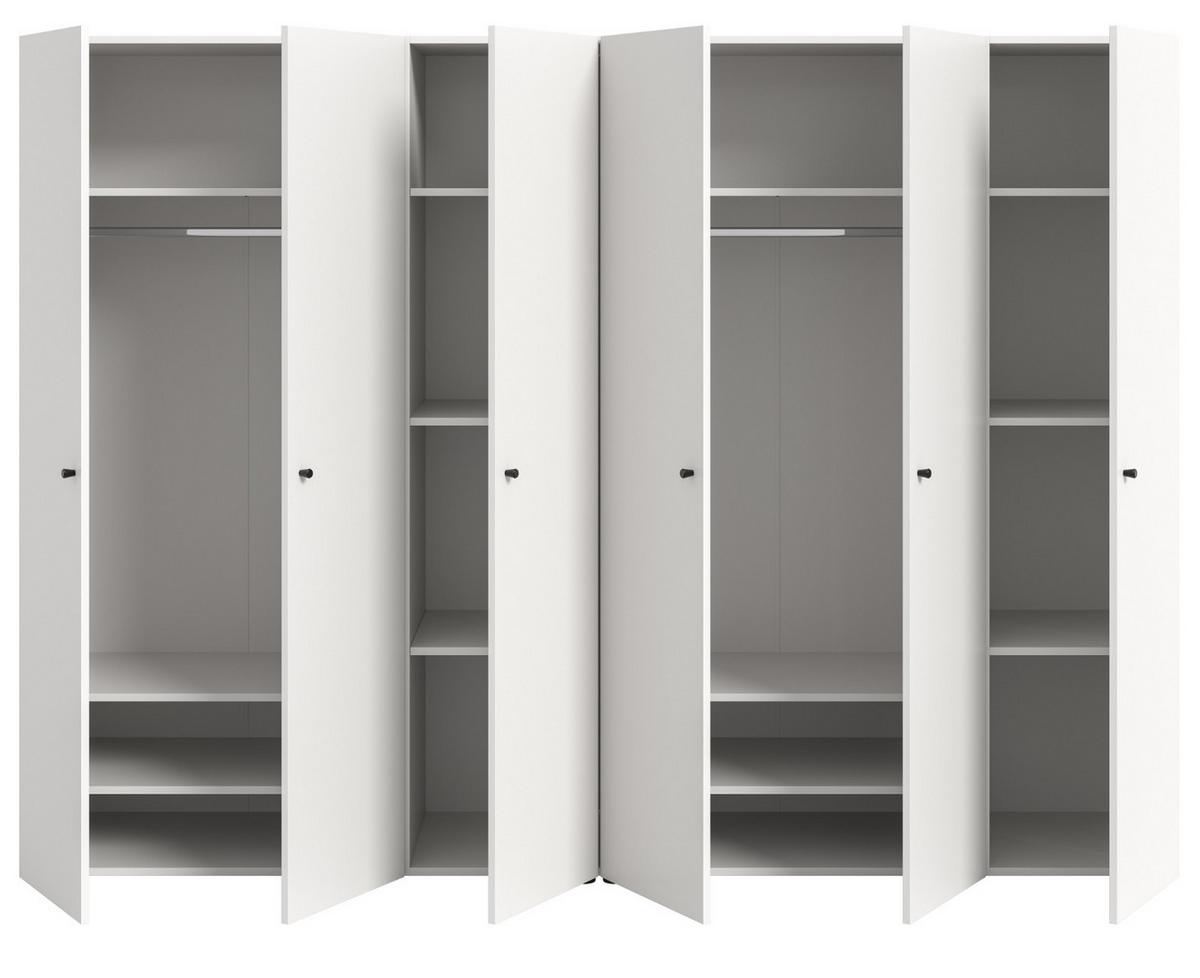KLEIDERSCHRANK weiß 6-türig 240 cm, Drehtürenschrank mit Kleiderstangen - Schwarz/Weiß, Holzwerkstoff/Kunststoff (240/176/51cm) - Inn.Furn