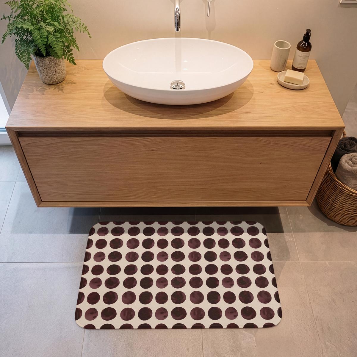 BADEMATTE Polka dots - Muster - Braun 80x50 cm - Bordeaux, Textil (80/50cm) - OnlyWow