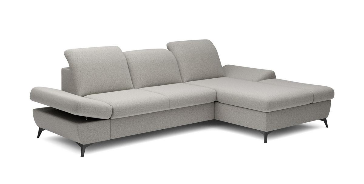 ECKSOFA FELICE R-S Beige Geflochtener Stoff mit Schlaffunktion - Beige, Holz (284/166cm) - MASSENO