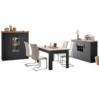 ESSZIMMER-SET 3-teilig grau, Eiche Wotan, Landhaus, Speisezimmer mit Soft-Close - Silberfarben/Eiche Wotan, Glas/Holzwerkstoff (146/169/90cm) - Furn.Design