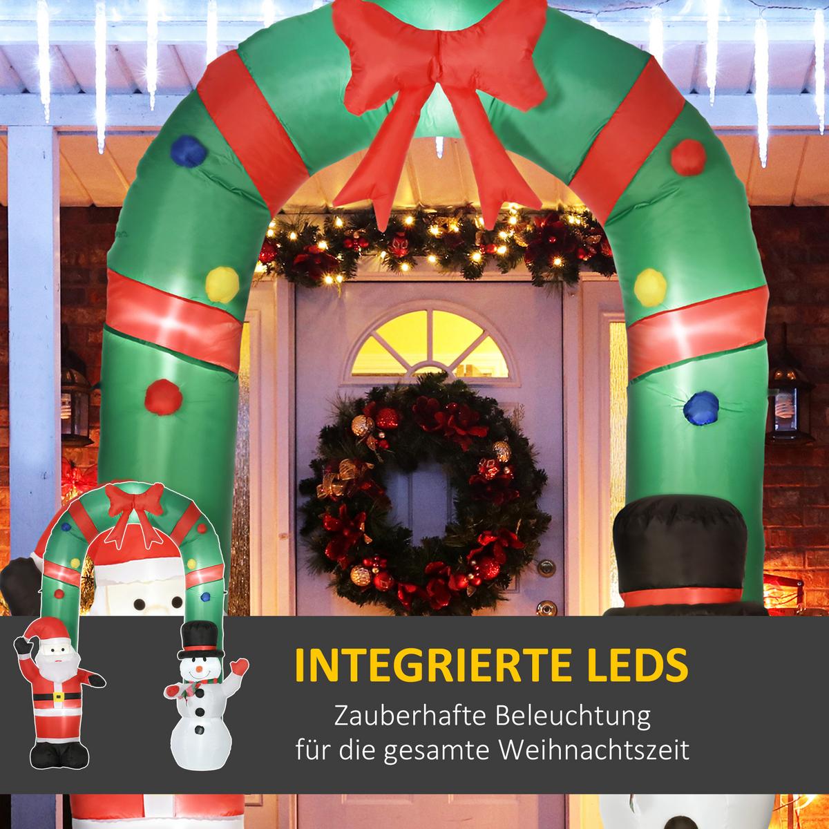 WEIHNACHTSDEKO 2,45 m Torbogen mit Weihnachtsmann und Schneemann aufblasbar LEDs - Multicolor, Kunststoff (80/245/198cm) - HOMCOM