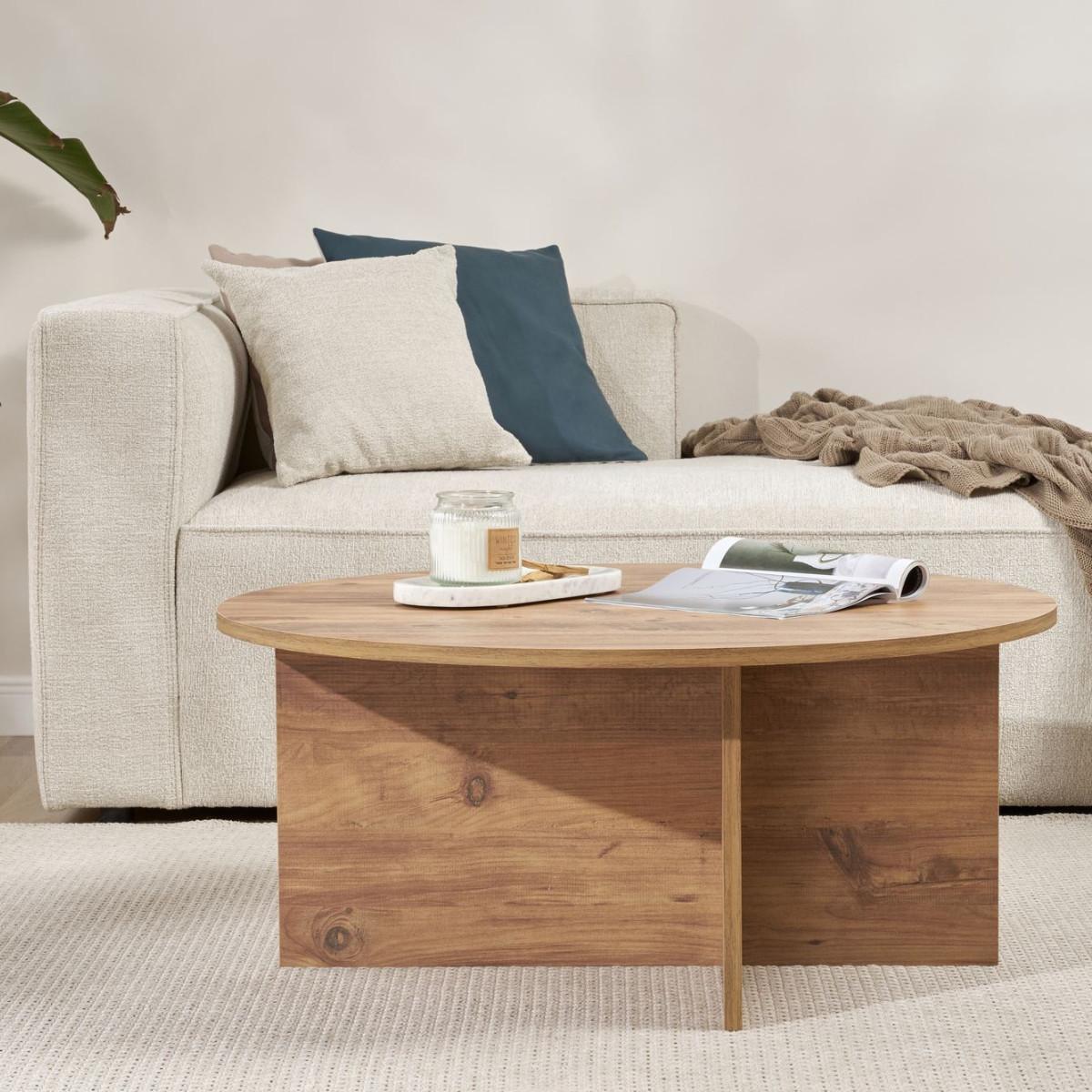 COUCHTISCH mit abgerundeter Platte - soleil 90/90/40 cm - Kieferfarben, Holzwerkstoff (95/90/40cm) - Calicosy