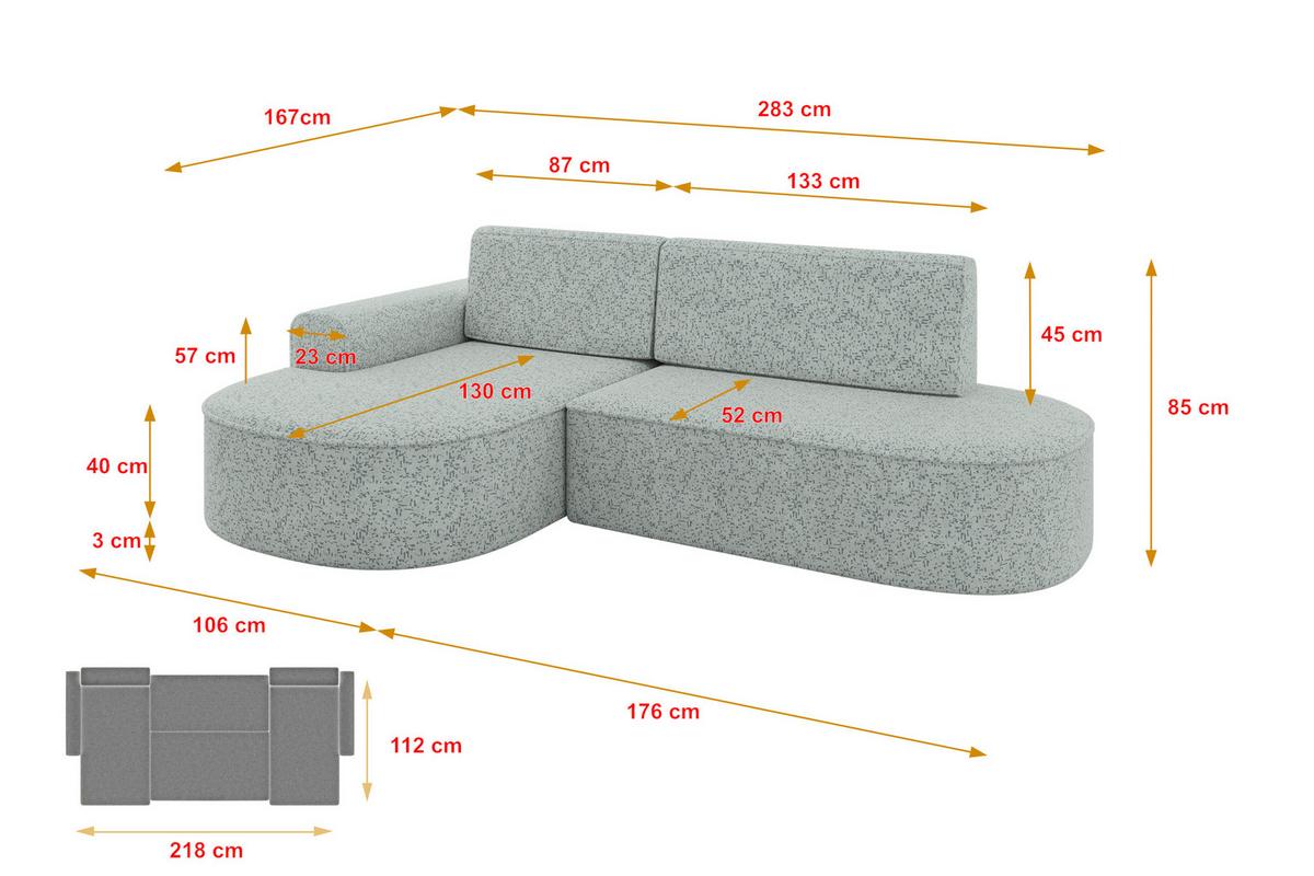 ECKSOFA mit Schlaffunktion und Bettkasten Ottomane Rechts MARI-L1-S - 283x167x85 cm Grün Tissu - Schwarz/Grün, Holzwerkstoff/Kunststoff (167/283cm) - ALTDECOR