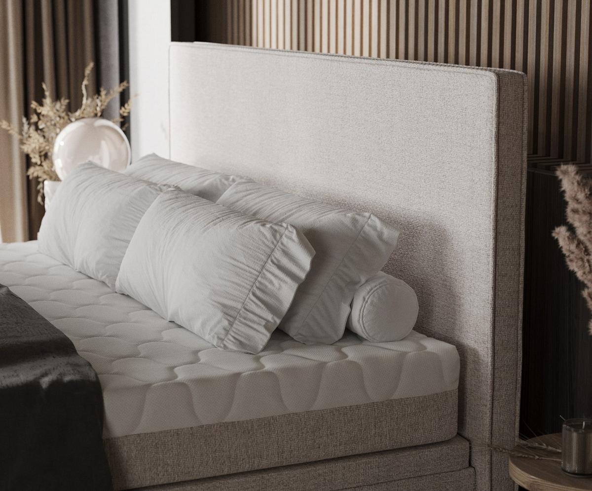 BOXBETT Zalla 160/200 cm Hellbeige im Neve Stoff - Sandfarben/Schwarz, Holz/Holzwerkstoff (160/200cm) - AltaBeds