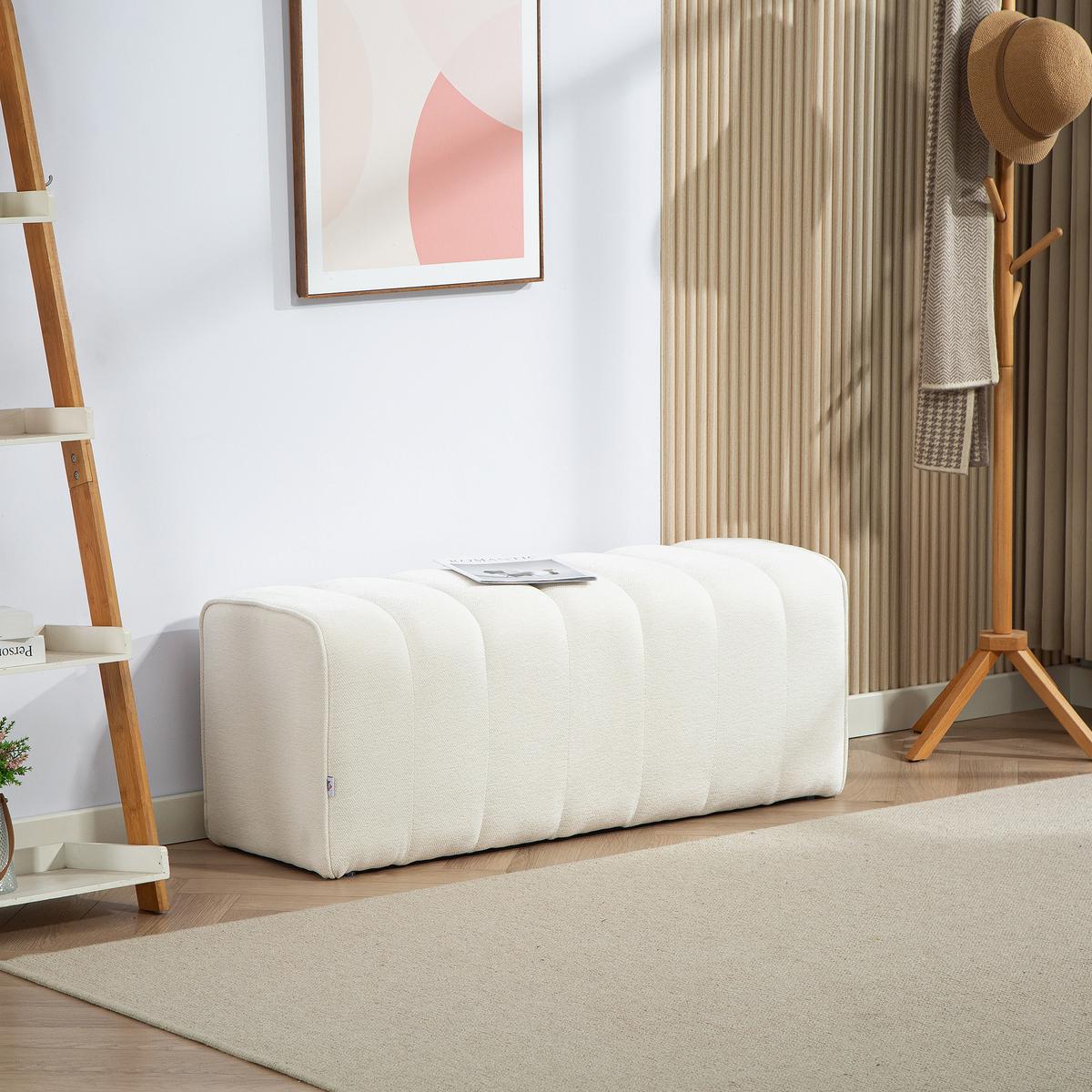HOCKERBANK Cremeweiß - Creme, Textil (40/44/110cm) - HOMCOM