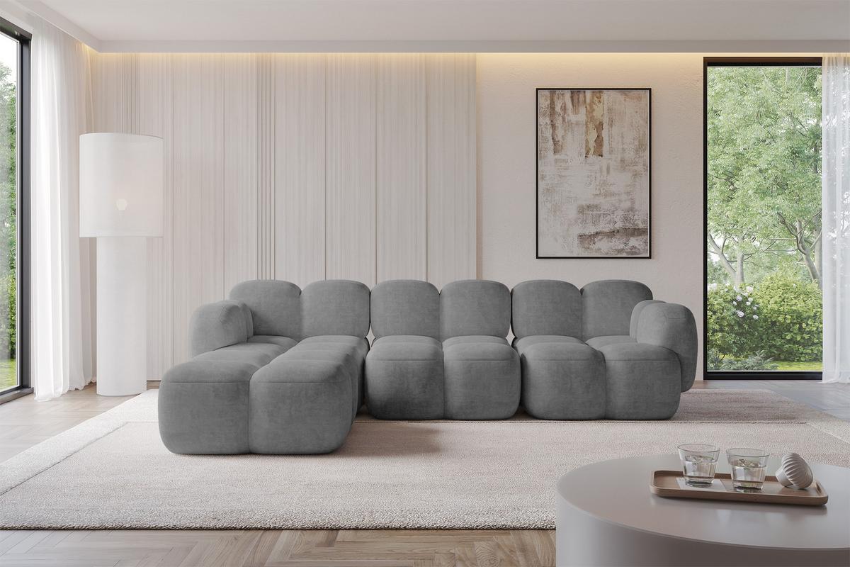 ECKSOFA modulares Sofa Links Miko-L2 302x205x75 Grau Velours - Schwarz/Grau, Holzwerkstoff/Kunststoff (302/205cm) - ALTDECOR