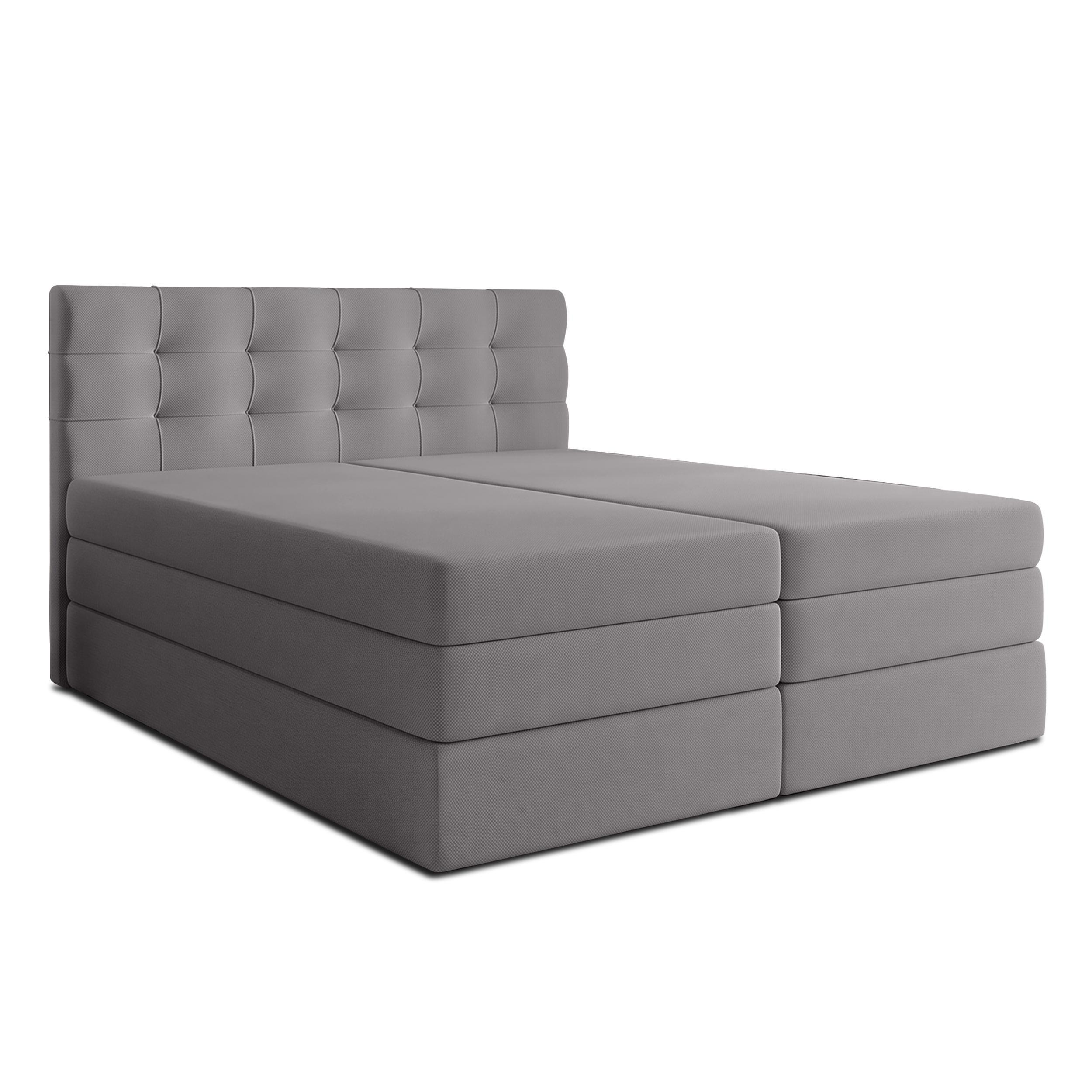 BOXSPRINGBETT FINIKE 160x200 cm mit Bettkasten und 2 Matratzen - Hellgrau + TOPPER - Hellgrau/Schwarz, Holz/Holzwerkstoff (160/200cm) - AX Living