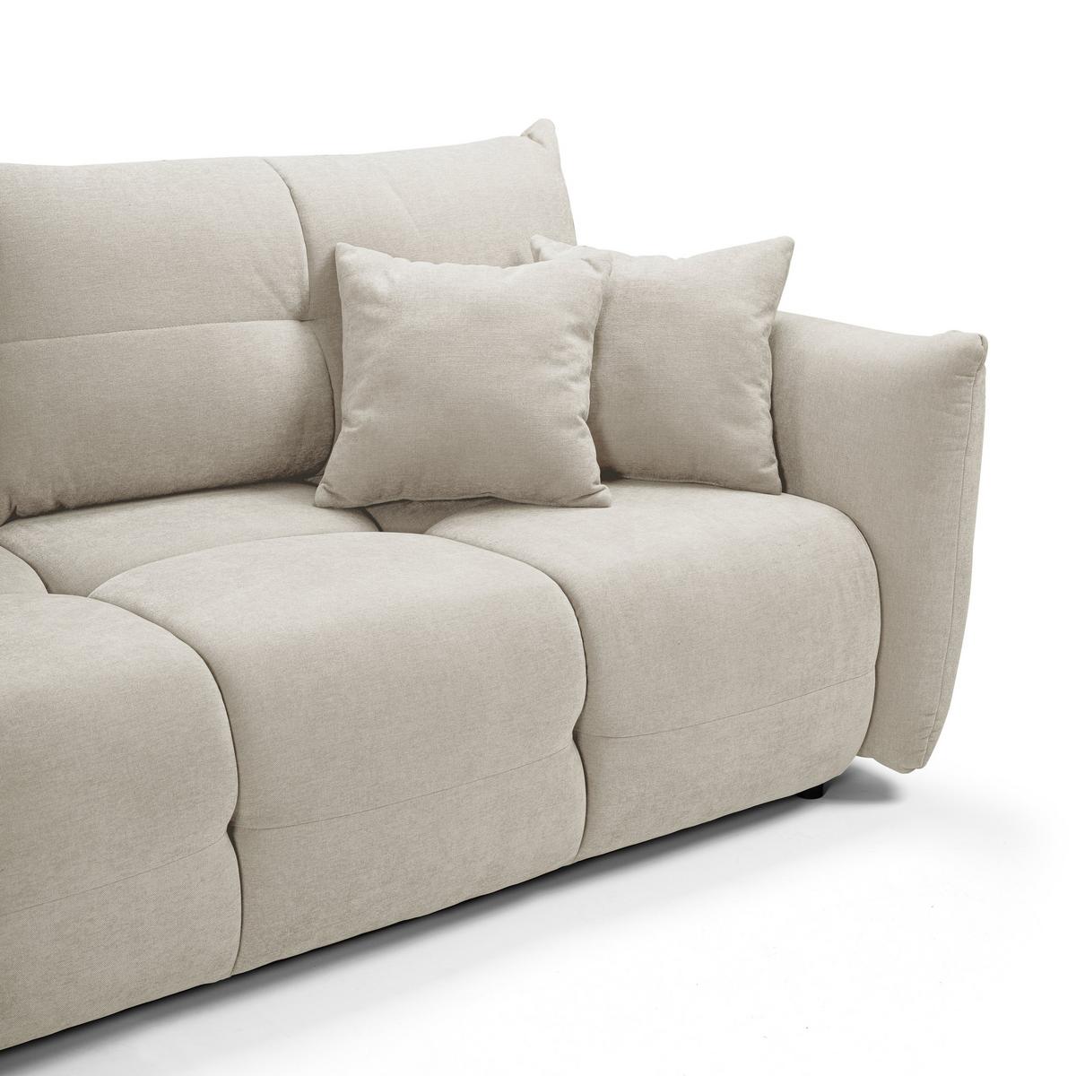 BETTSOFA MODA Beige Chenille-Stoff mit Schlaffunktion - Beige, Holz (245/86/110cm) - MASSENO