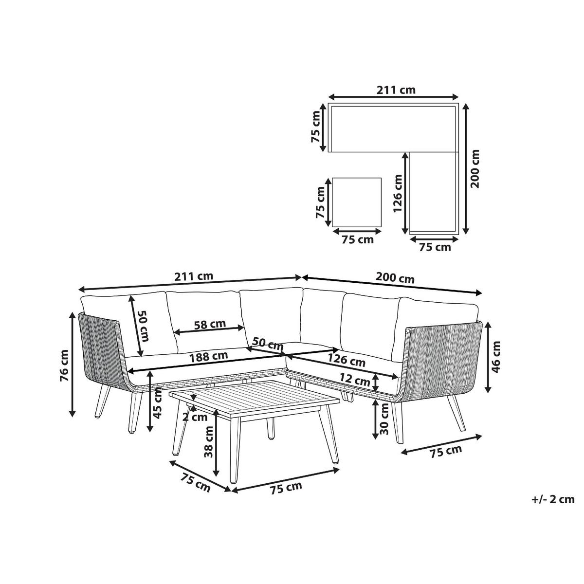 LOUNGE-SET 5-Sitzer Akazienholz Beige Alcamo - Beige, Holz - Beliani