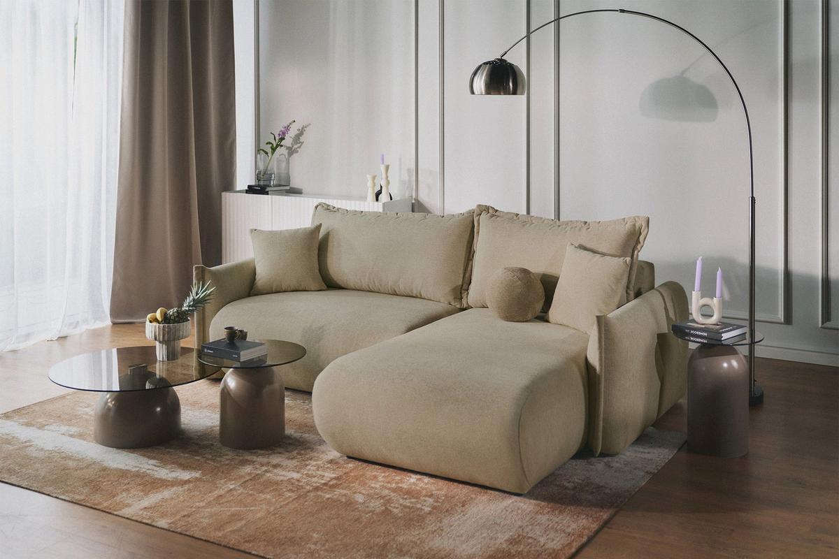 ECKSOFA Cushi Beige-Chenille - Beige/Schwarz, Kunststoff/Textil (183/252cm) - Selsey