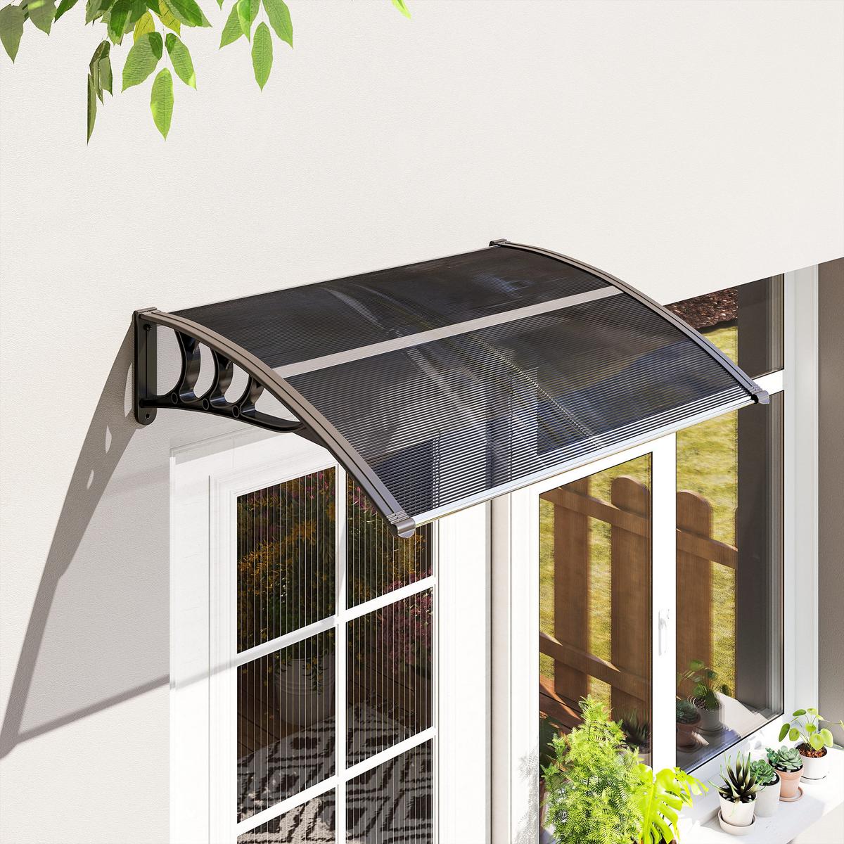 VORDACH-FÜR-HAUSTÜR Polycarbonat Schwarz - Schwarz, Kunststoff (75/23/100cm) - Outsunny
