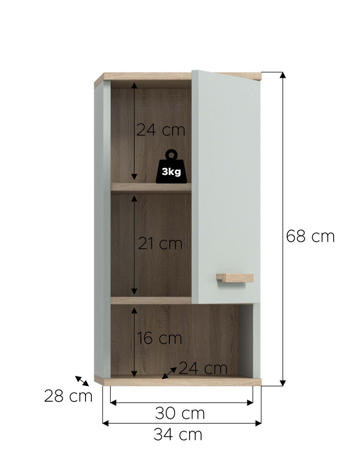 HÄNGESCHRANK grün, Eiche 34 x 68 cm, Badschrank hängend skandinavisch - Eichefarben/Grün, Holzwerkstoff (34/68/28cm) - Inn.Furn