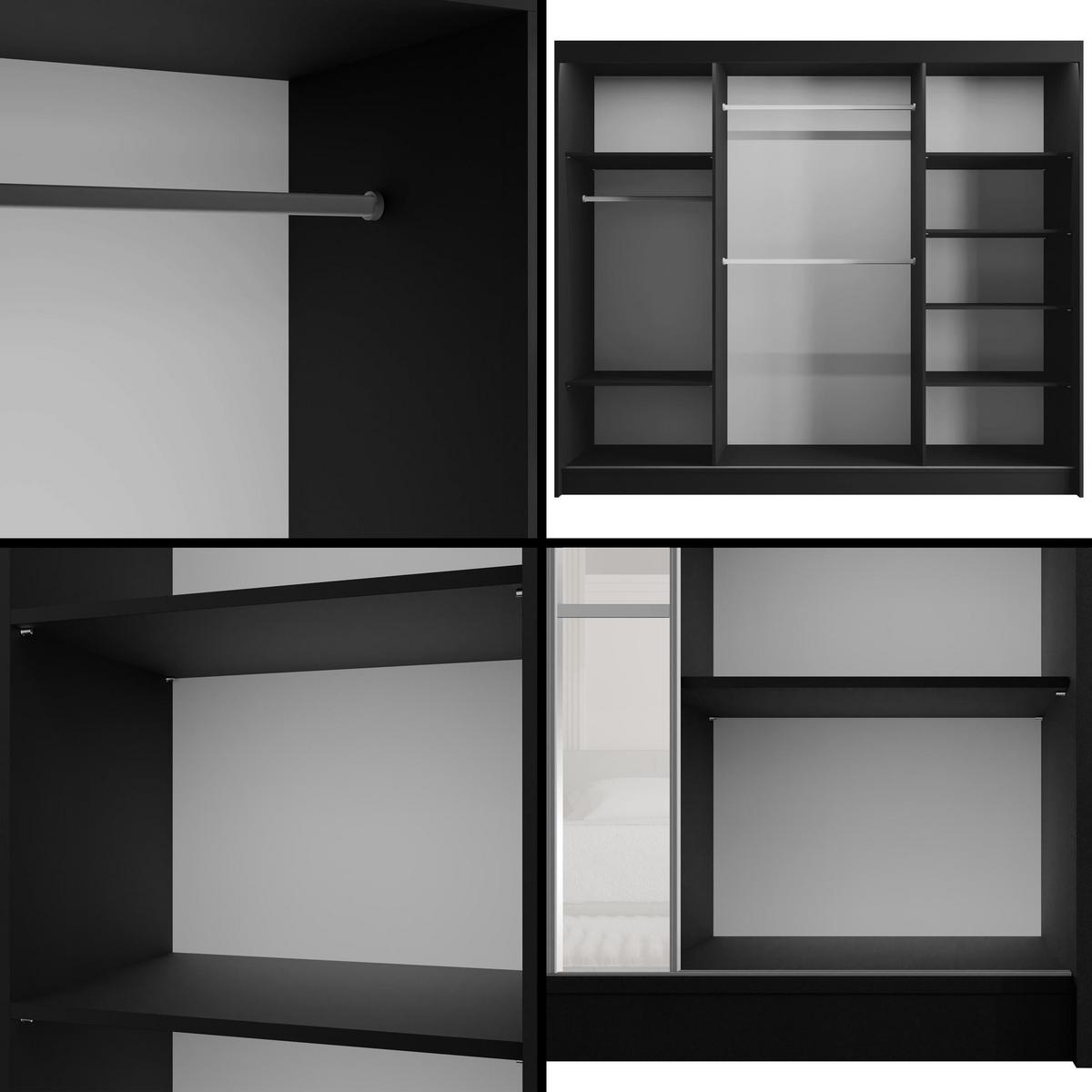 KLEIDERSCHRANK PEKA III mit LED - 250 cm - Schwarz|Weiß - Schwarz/Weiß, Holzwerkstoff (250/215/61cm) - ALTDECOR