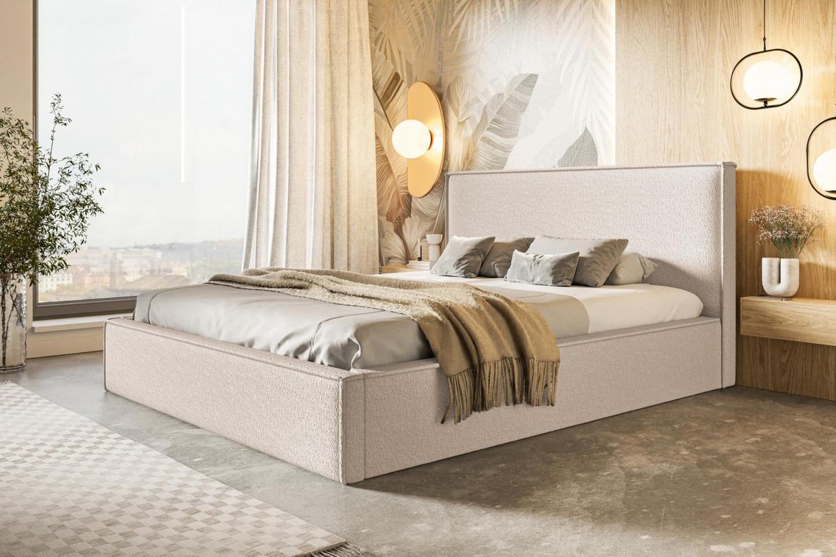 BETT 200x200 - Polsterbett mit Bettkasten und Metallrahmen - Modern Betten - Kuscheliger Catch-Me-Stoff - Kollektion Milano - Beige - Beige, Holz/Textil (200/200cm) - Alpi-Möbel