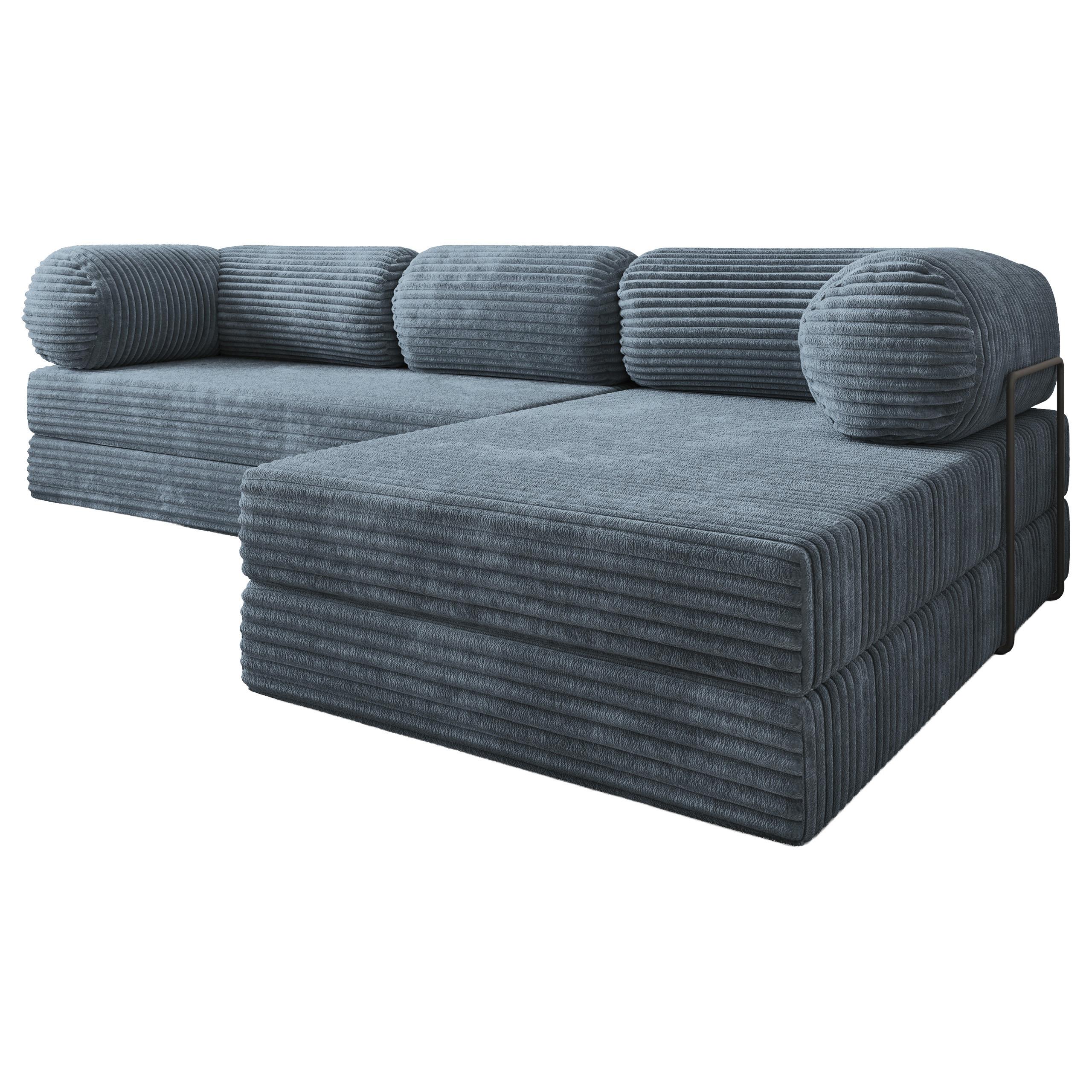 ECKSOFA ETERA modulares Boneless Sofa mit Schlaffunktion Grau Kordstoff - Blaugrau, Textil (270/160cm) - MASSENO
