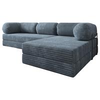 ECKSOFA ETERA modulares Boneless Sofa mit Schlaffunktion Grau Cordstoff - Blaugrau, Textil (270/160cm) - MASSENO