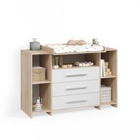 WICKELKOMMODE Torino Weiß/Sonoma XL mit Schubladen - Weiß/Sonoma Eiche, Holzwerkstoff (143/100/70cm) - Livinity®
