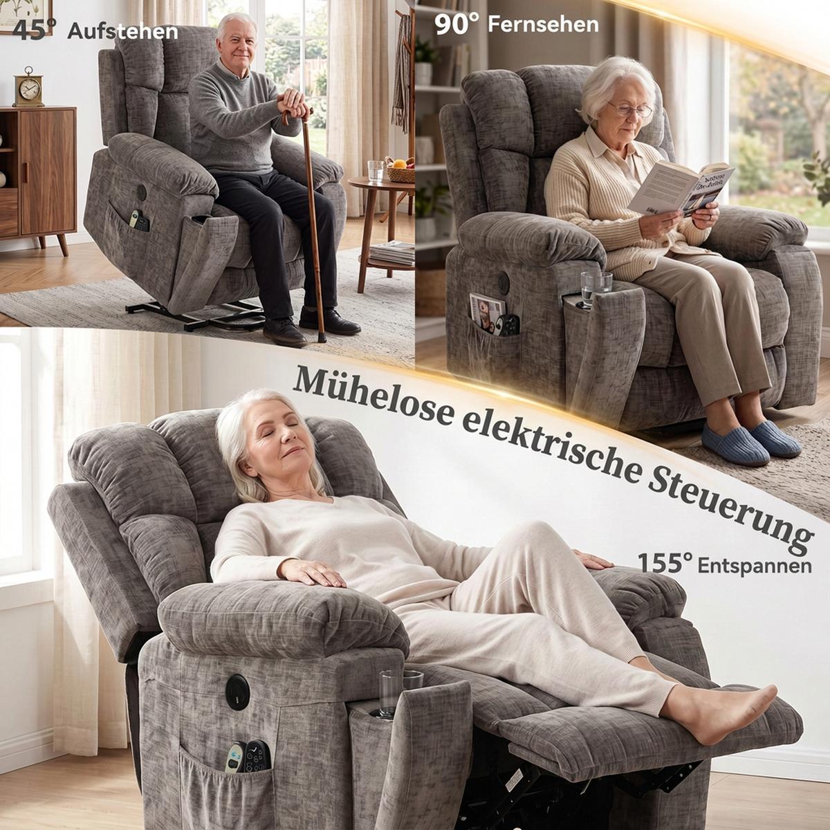 FERNSEHSESSEL Chenille-Stoff Stahl Dunkelgrau - Dunkelgrau/Schwarz, Textil/Metall (99/104/98cm) - HOMCOM