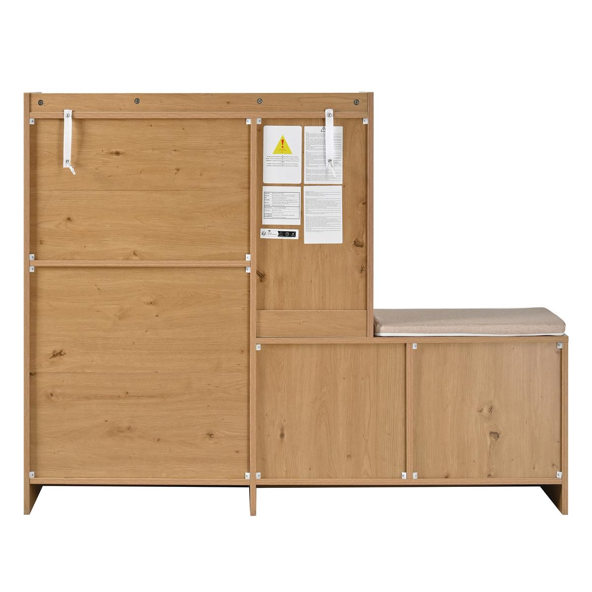 SCHUHSCHRANK rattan sitzbank holzoptik - Naturfarben, Holzwerkstoff (142/110/35cm) - Urban Meuble
