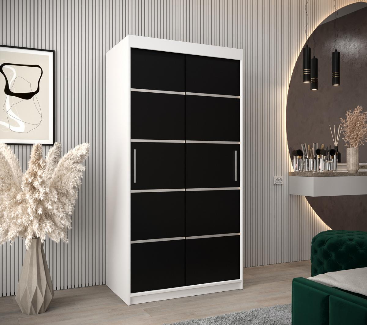 SCHWEBETÜRENSCHRANK 200/100/62 2-türig - Silberfarben/Schwarz, Holz/Kunststoff (100/200/62cm) - MÖBEL KRYSPOL