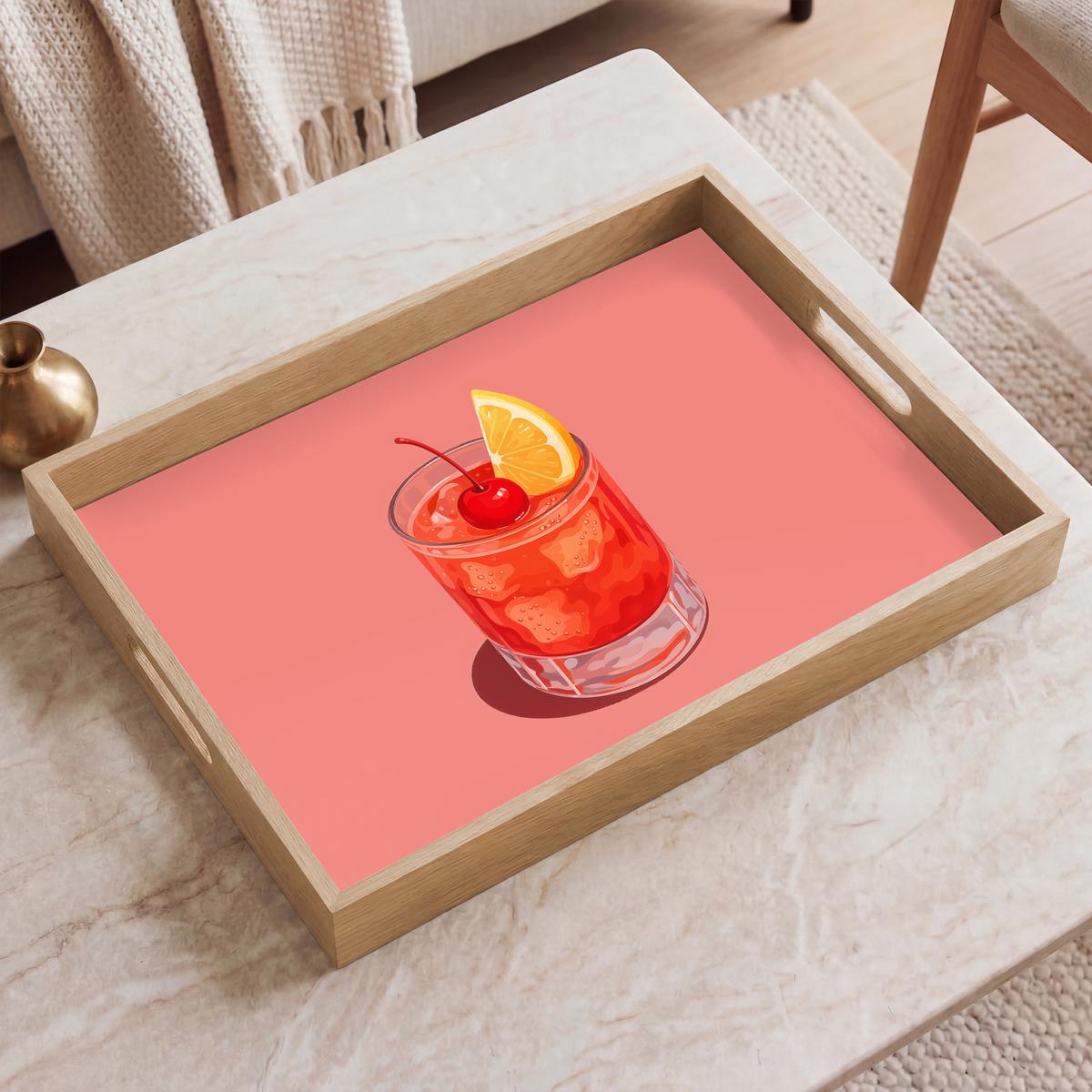 TABLETT Glas - Eiswürfel - Zitrone - Kirsche 50x35 cm - Rosa, Holz (50/5/5cm) - OnlyWow
