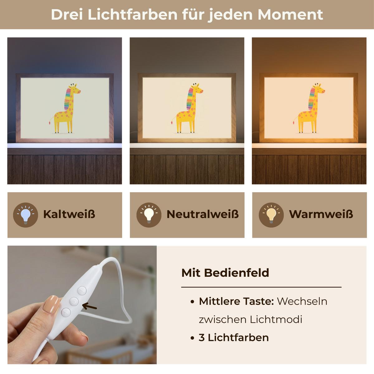 NACHTTISCHLAMPE Giraffe - Regenbogenmähne - Beige 30x20 cm - Beige, Holzwerkstoff (8/30/20cm) - OnlyWow