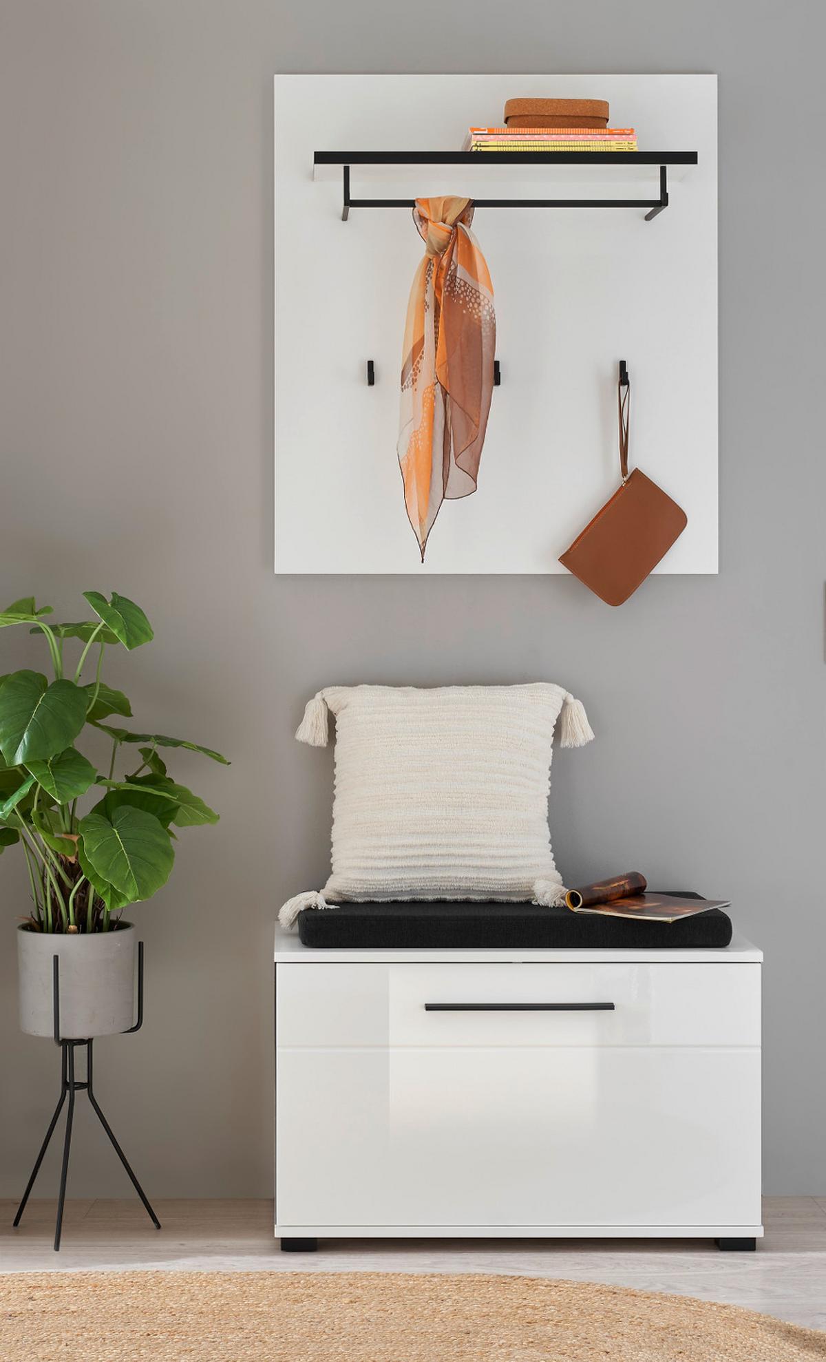 GARDEROBEN-SET 3-teilig weiß Hochglanz 80 cm, Kombination mit Stauraum - Dunkelgrau/Weiß Hochglanz, Holzwerkstoff/Kunststoff (80/200/40cm) - Furn.Design