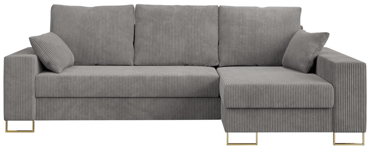 ECKSOFA Dorian Cord Hellgrau - Goldfarben/Hellgrau, Textil/Metall (242/138cm) - MKS
