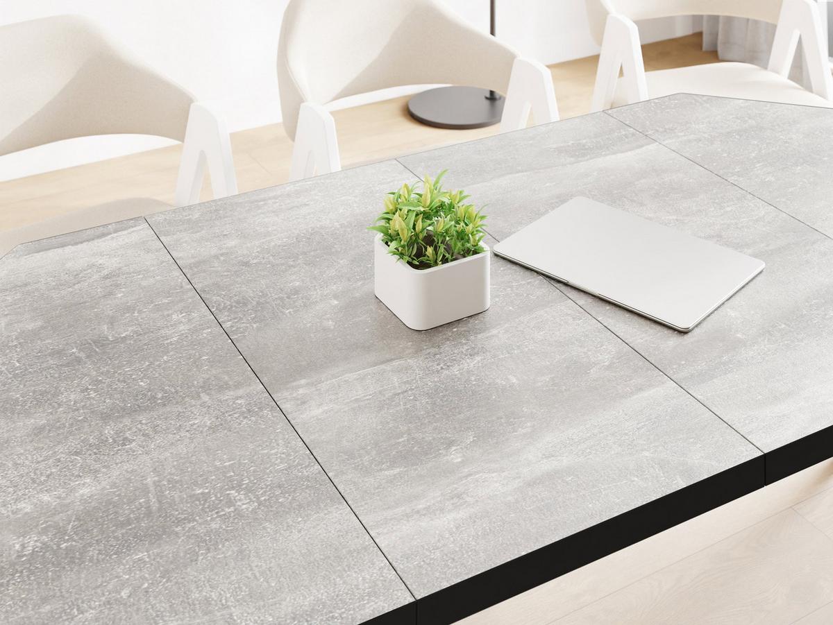 ESSTISCH Diamond Black achteckiger ausziehbarer, Grauer Beton 100-200/100/76 cm - Hellgrau/Schwarz, Holz/Holzwerkstoff (100/200/77cm) - WFL GROUP