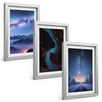 BILDER SET 3er Set - 20x30 cm Silberner Rahmen - Nachthimmel, Berge, Winterlandschaft - Silberfarben, Kunststoff (20/30cm) - TULUP