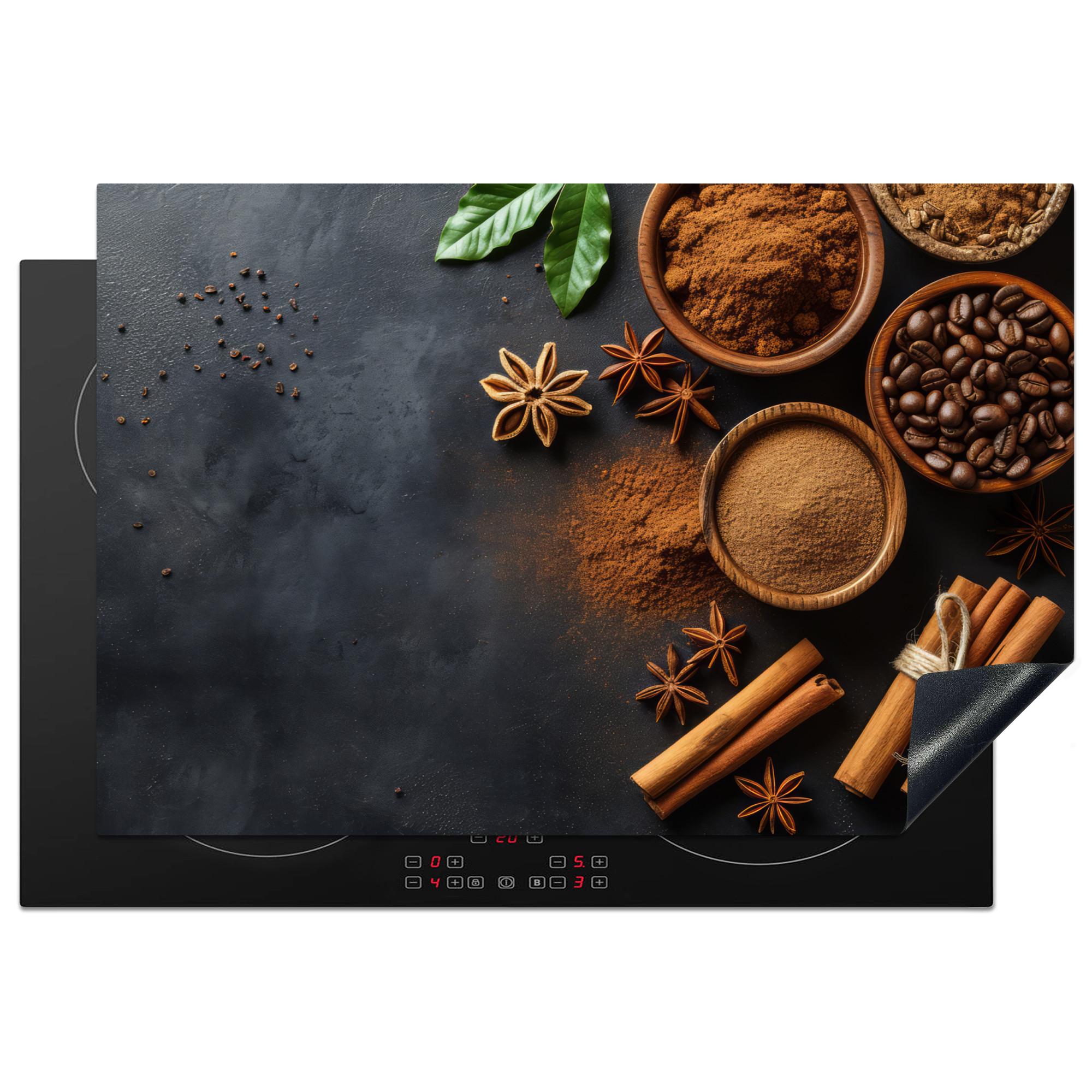 HERDABDECKPLATTE Zimt - Beton - Kaffee - Zimtstangen - Gewürze Ceranfeldabdeckung 76x51.5 cm - Mokka, Kunststoff (76/51.5/0.2cm) - MuchoWow