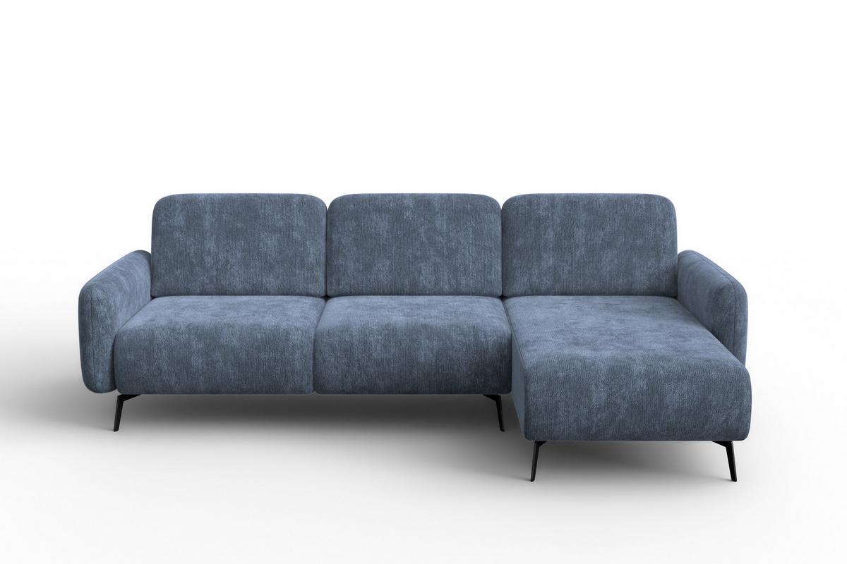 ECKSOFA FEBE 4-Sitzer RECHTS, marineblauer Chenille-Stoff - Blau/Schwarz, Holz/Textil (264/157cm) - Wozimo