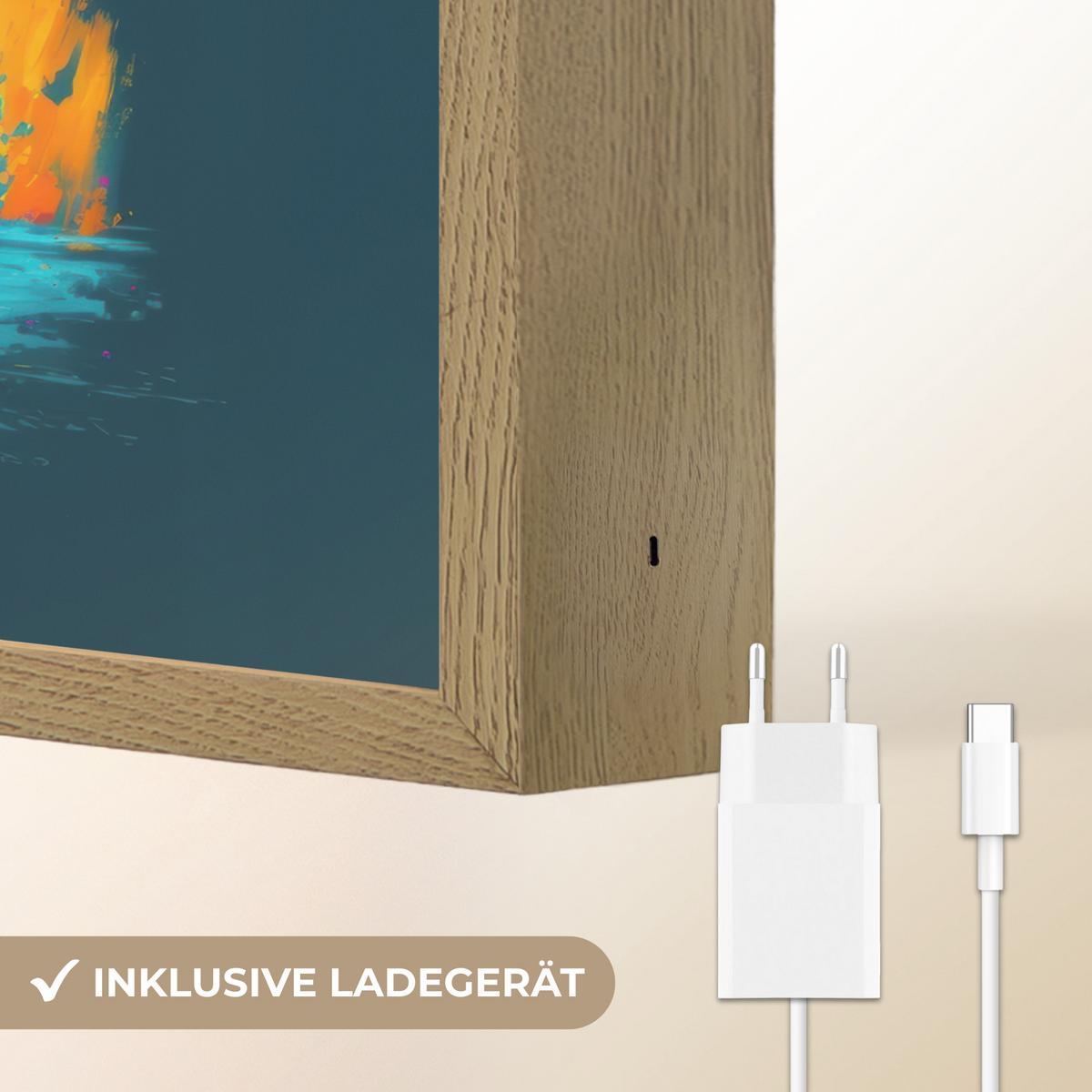 WANDLEUCHTE MIT AKKU Abstrakt - Traktor - Grün 40x30 cm - Dunkelblau, Holzwerkstoff (40/30/8cm) - OnlyWow