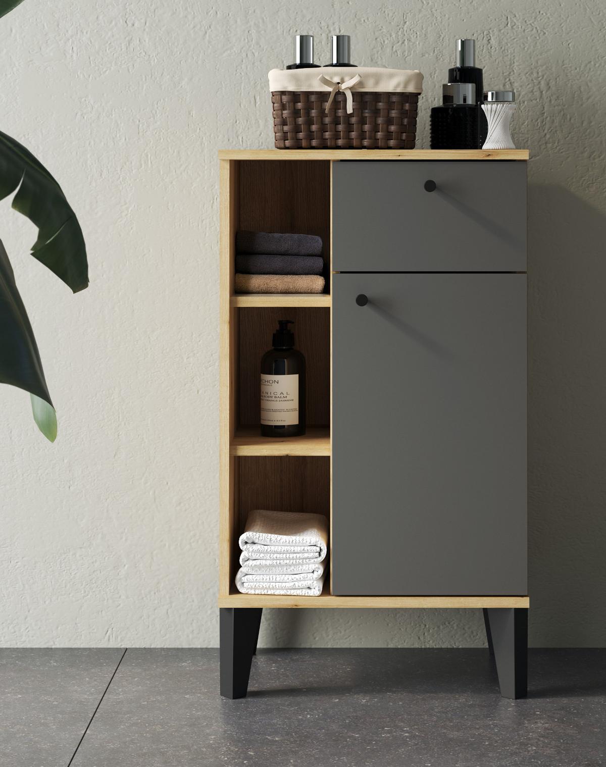 BADKOMMODE grau, Evoke Eiche, Badkommode, 51 x 90 cm - Eichefarben/Schwarz, Holzwerkstoff/Metall (51/90/33cm) - Furn.Design